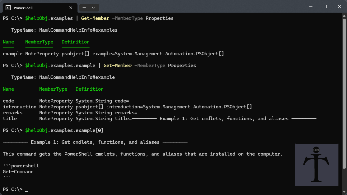 Help object model for examples.